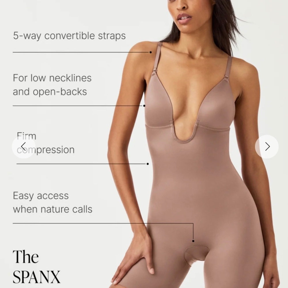 SPANX Plunge Low Back Mid Thigh Bodysuit - Size M - Picture 2 of 7